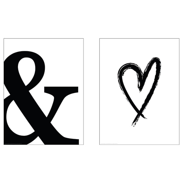 Black & white posters: ampersand & heart.