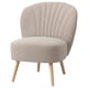 Beige, curved back, wooden legs chair.