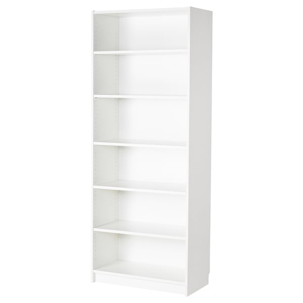 White BILLY bookcase with adjustable shelves for organizing.