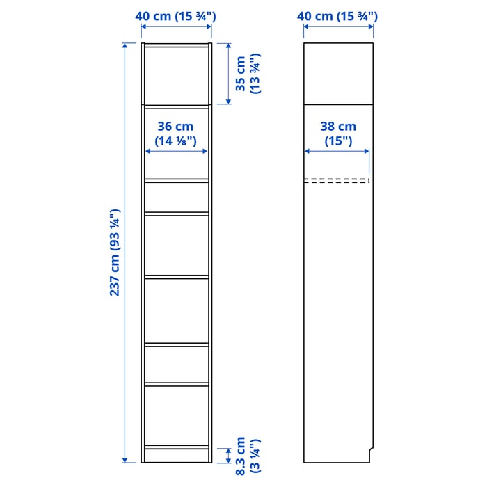 BILLY bookcase with height extension unit, white, 40x40x237 cm IKEA Spain