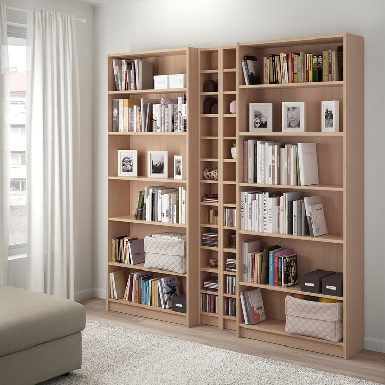 BILLY / GNEDBY Bookcase, white stained oak veneer, 200x28x202 cm IKEA