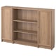 BILLY: light brown bookcase with open and closed storage, wooden texture, simple design.