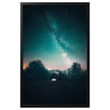 BJÖRKSTA frame: black, rectangular, displays starry night scene with camper.