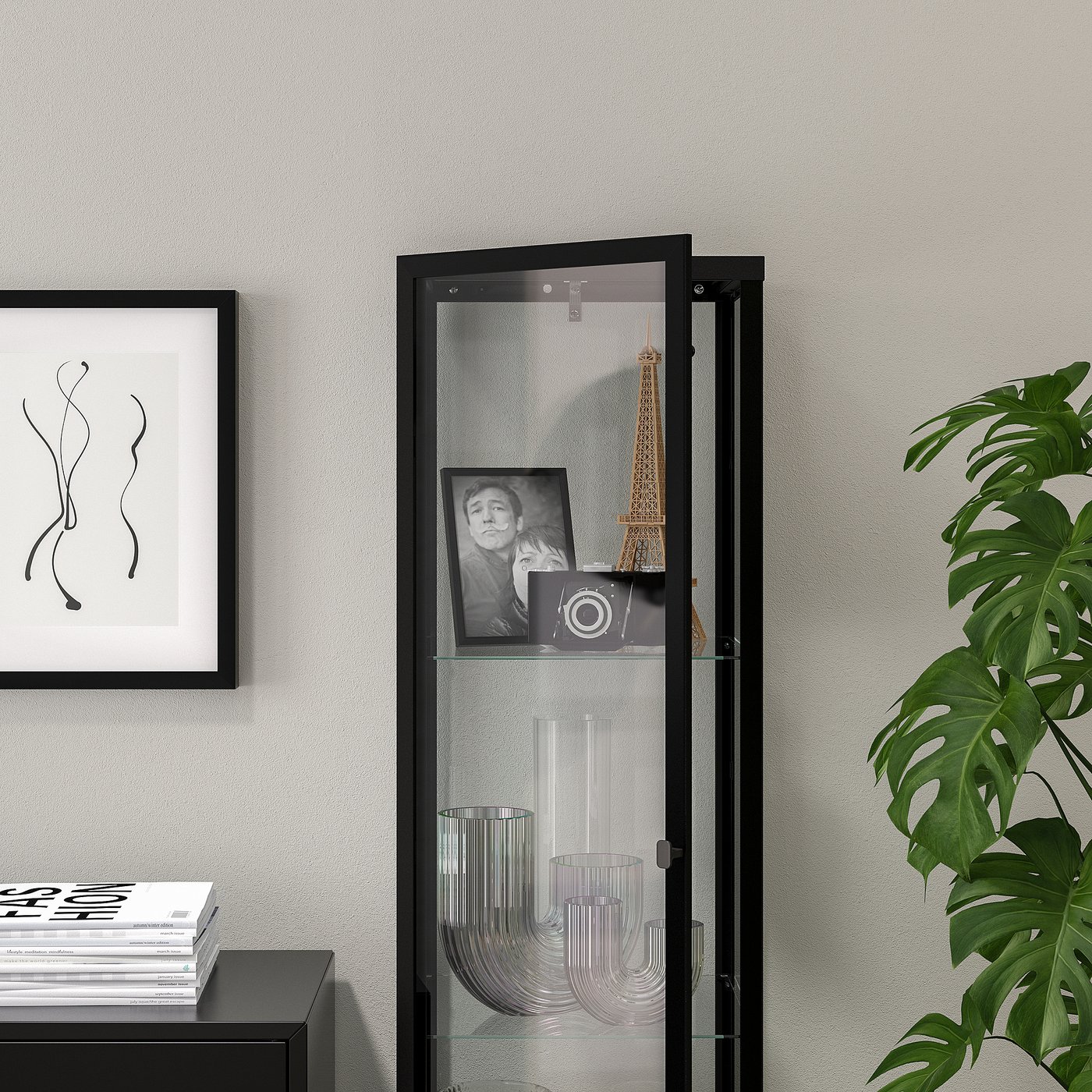 BLÅLIDEN glass-door cabinet, black, 35x32x151 cm - IKEA Spain