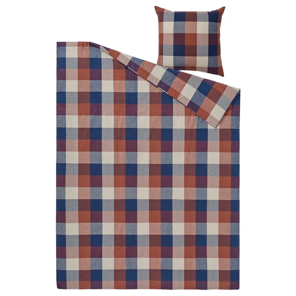BLÅSENAP Duvet cover and pillowcase, multicolour/check, 150x200/50x60 cm