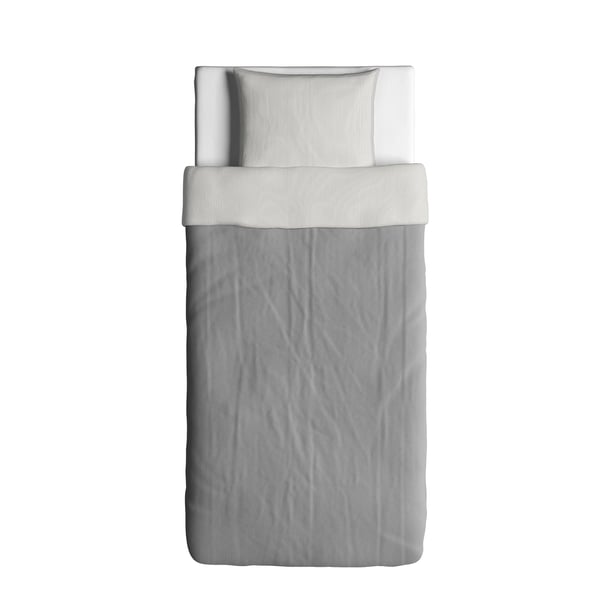 Gray BLÅVINDA cotton duvet cover, chambray, rectangular, clean lines.
