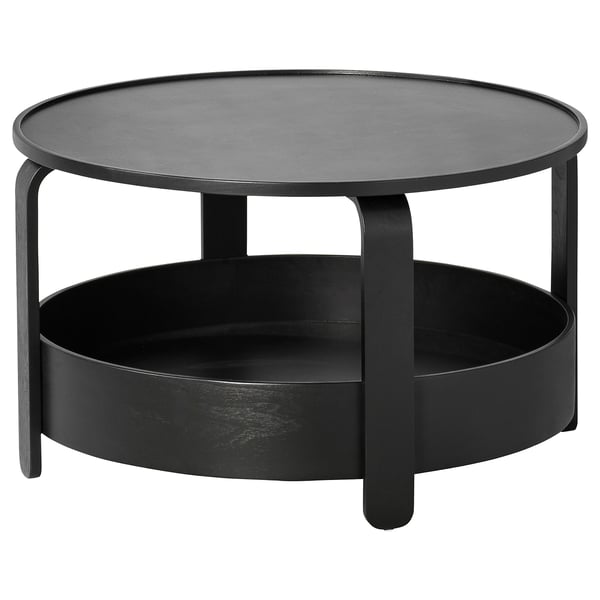 BORGEBY, black round coffee table with storage, birch veneer, sleek & airy design.