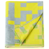 BRÄNNBOLL yellow/gray throw, pixelated design, soft polyester.