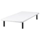 Option: A white BRASÖY platform bed with black legs, modern and minimalist design.