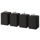 Four black wooden furniture legs with adjustable feet for stability.