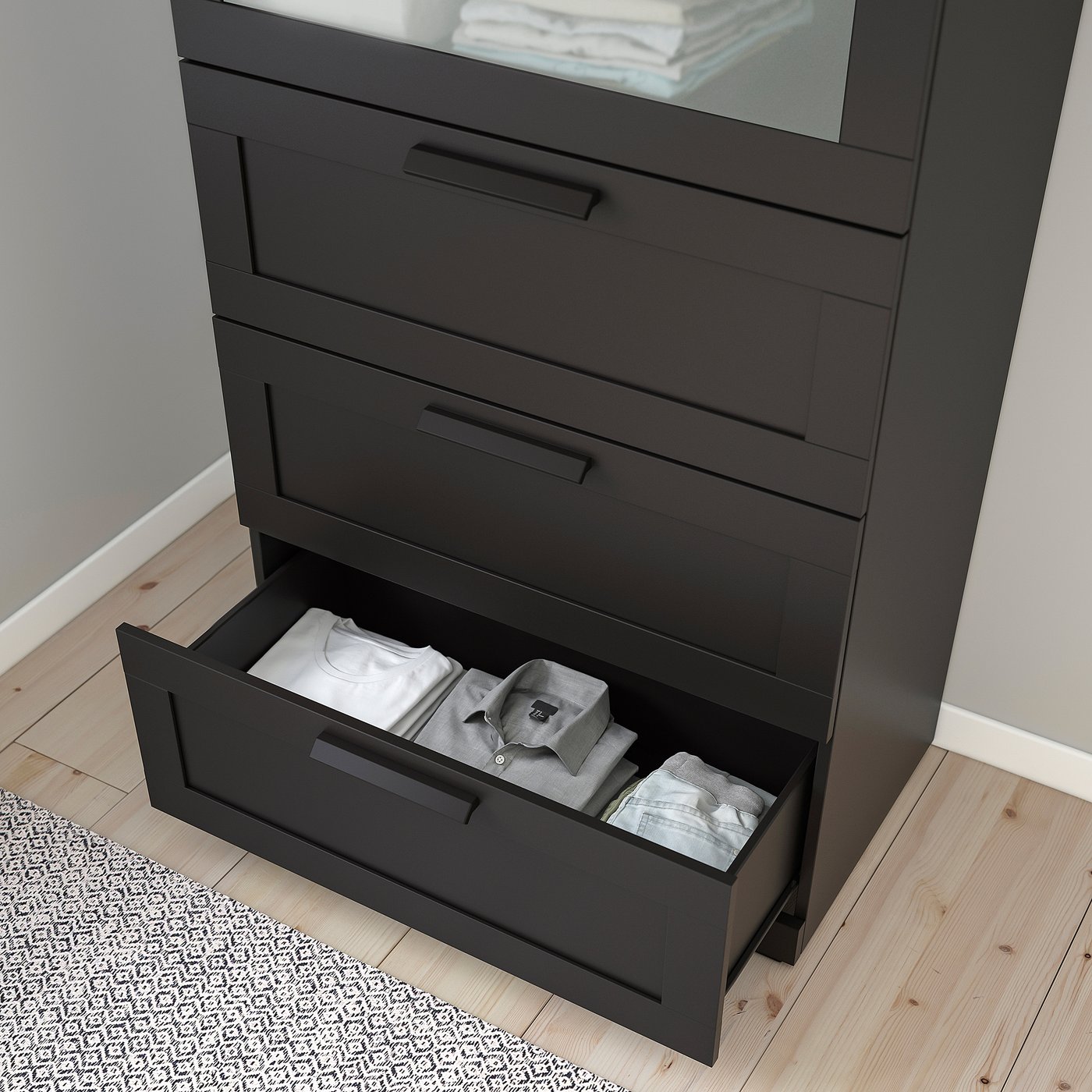 BRIMNES chest of 4 drawers, black/frosted glass, 78x124 cm - IKEA