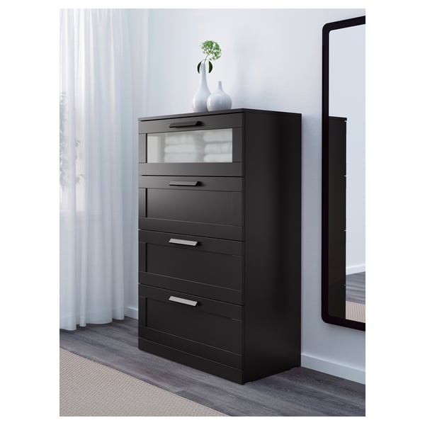 Brimnes Chest Of 4 Drawers Black Frosted Glass Ikea