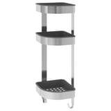 Ikea BROGRUND silver metal 3-tier corner organizer with removable black plastic shelves.