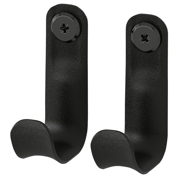 Black BROR hooks. Strong, wall-mounted, with round tops, easy to move.