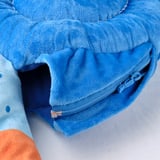 Blue plush snail-shaped pillow with zipper, perfect for kids to cuddle. Recycled polyester filling keeps its shape.