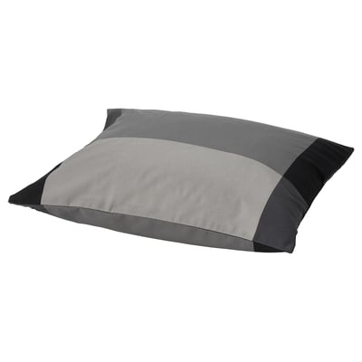 Grey BRUNKRISSLA pillowcase, rectangular, soft cotton-blend, bold check pattern.