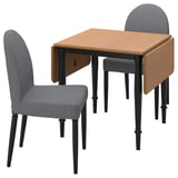 DANDERYD dining set with wooden table and grey upholstered chairs.