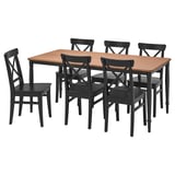 Black DANDERYD 6-seat dining set. Table has wooden top, steel legs. Chairs are black wood and steel. Classic design.