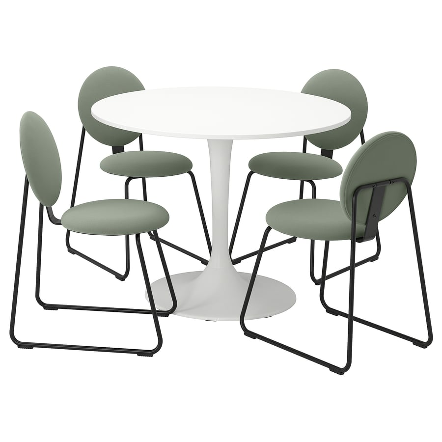 DOCKSTA / MÅNHULT table and 4 chairs, white white/Hakebo greygreen