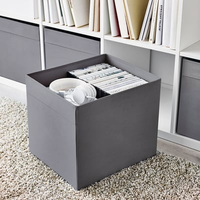 Grey DRÖNA fabric storage box, square