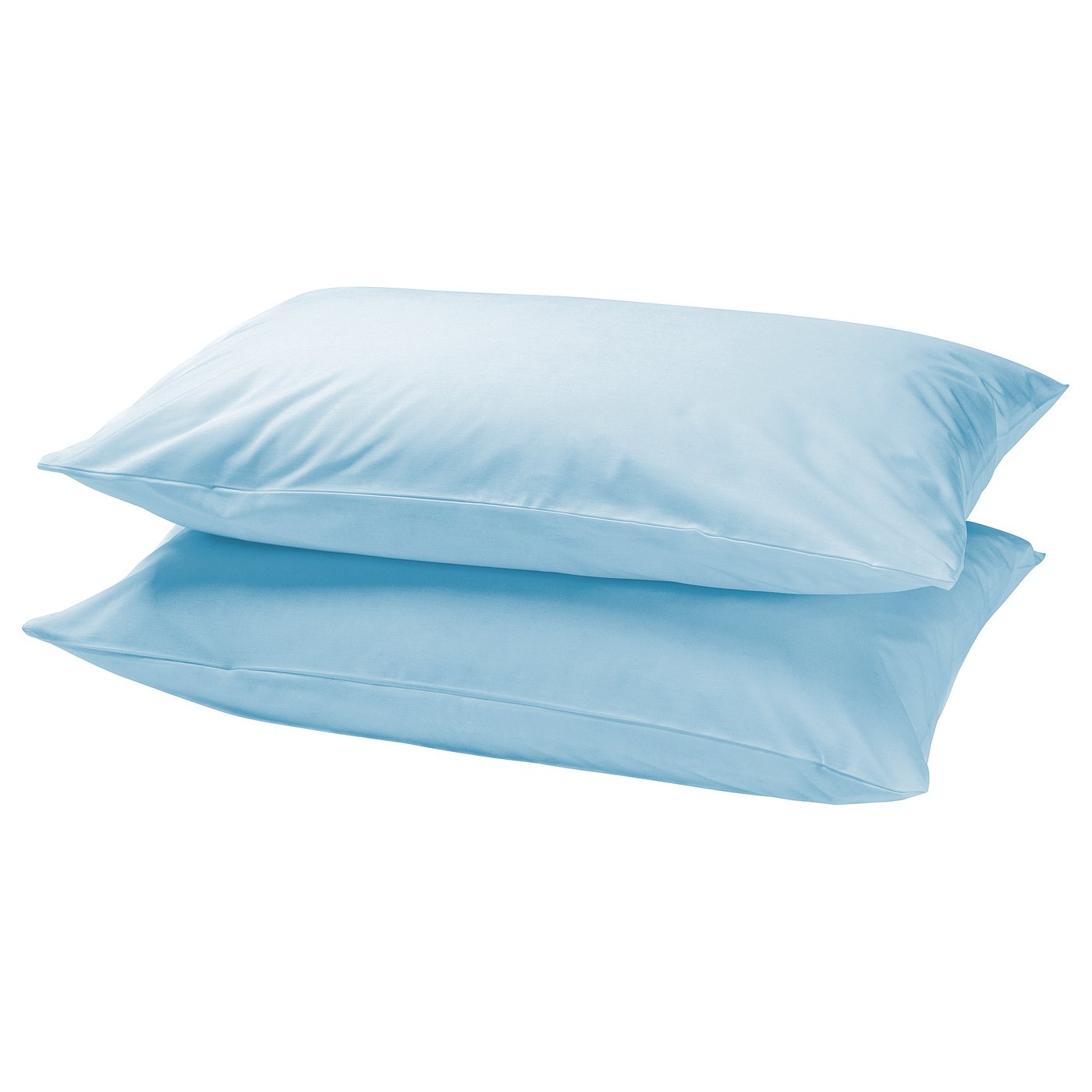 Two light blue square pillows stacked neatly.