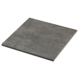 An EKBACKEN worktop in a dark color, rectangular shape, with a smooth, modern design, made from laminate and particleboard.