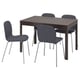 An EKEDALEN dining set with a dark wooden table and four grey fabric chairs.