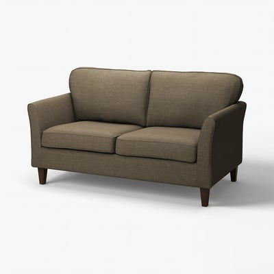 The ekholm sofa is a stylish, brown, two-seater with sleek lines and wooden legs, perfect for modern interiors.
