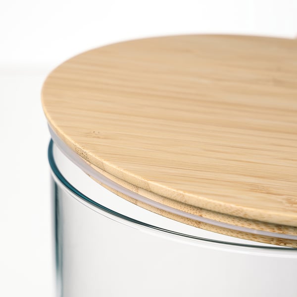 EKLATANT Jar with lid, clear glass/bamboo, 4.2 l