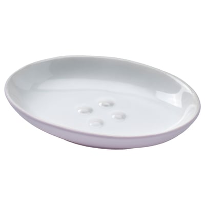 EKOLN white oval soap dish, stoneware, smooth curves, small holes for drainage.