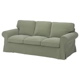 Light green EKTORP sofa, three-seat with rolled arms, soft cushions.