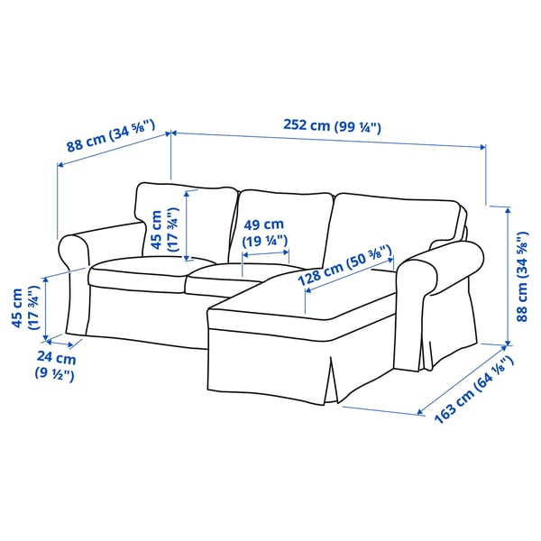 EKTORP 3-seat sofa with chaise longue, Mångbyn brown/multicolour