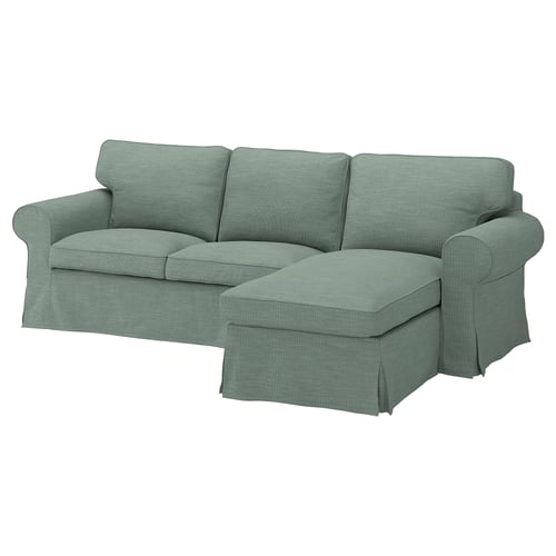 EKTORP Cover f 3-seat sofa w chaise longue, Hemmesta grey-green