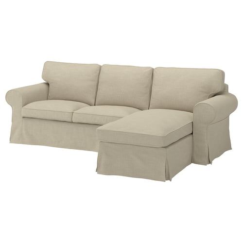 EKTORP Cover f 3-seat sofa w chaise longue, Hemmesta light beige