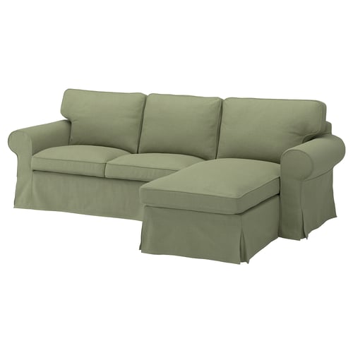 EKTORP Cover f 3-seat sofa w chaise longue, Naggen grey-green