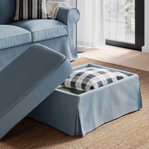 EKTORP Footstool with storage, Naggen grey-blue