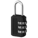 Black ellovén combination padlock with 4-number code, zinc body, chrome hook, square shape, and textured grip.