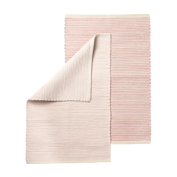 Handwoven ENERGIKÄLLA rug, pastel colors, cotton, rectangular, textured design.