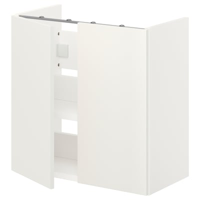 White ENHET bathroom cabinet, rectangular with open shelf, modern design, and clean look.