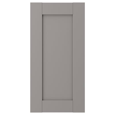 A grey ENHET cabinet door, featuring a smooth, modern design with a rectangular shape and a suitable material of fibreboard and plastic foil.