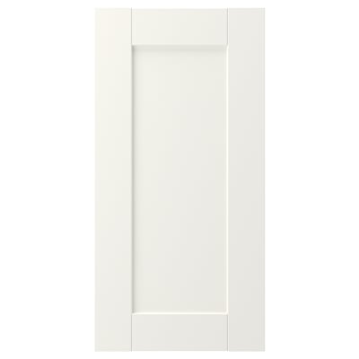 A white ENHET cabinet door featuring a simple and modern rectangular design with a smooth foil surface.