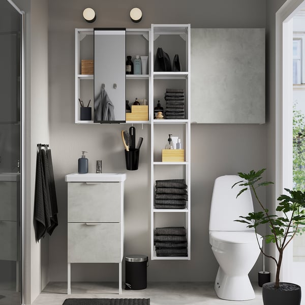ENHET / TVÄLLEN Bathroom furniture, set of 16 - concrete effect/white