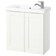 White ENHET bathroom vanity, wall-mounted with two doors, rectangle basin, chrome tap.