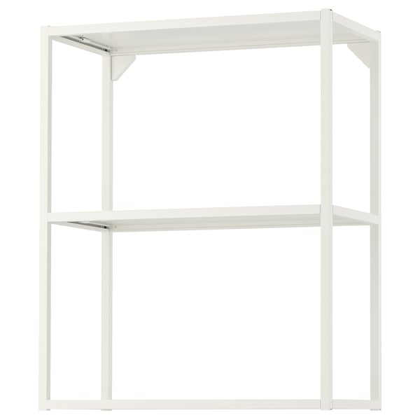 White metal ENHET shelf unit, 2 open shelves, steel with powder coating, modern design for kitchen, bath, laundry.