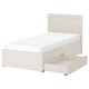 A white FÅGELFJÄLLET bed with storage drawers, featuring a classic design with decorative panel details.