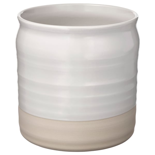 A white FALLENHET vase. Made of stoneware with a smooth, rounded shape, its suitable for flowers, plants, or storage.
