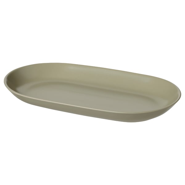 FÄRGKLAR olive serving plate, oval shape, smooth matte glaze, stoneware material.