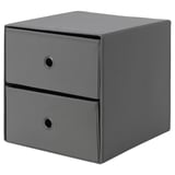 Gray FLARRA cubic storage. Two drawers with round handles, smooth fabric, modern design.