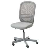 FLINTAN ergonomic office chair, grey mesh back, adjustable, silver base with wheels.