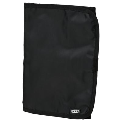 Black ikea FODERSKOPA cable organizer bag made of recycled polyester.